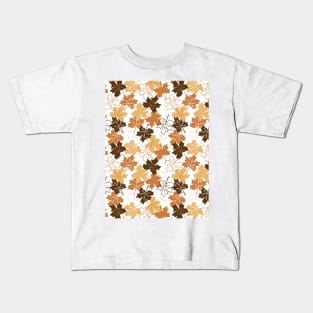 Golden and Brown Colors Autumn Leaves Pattern Kids T-Shirt